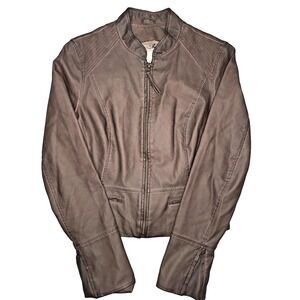 Hei Hei Jacket Womens Small Faux Leather Moto Biker Zip Pockets Lightweight